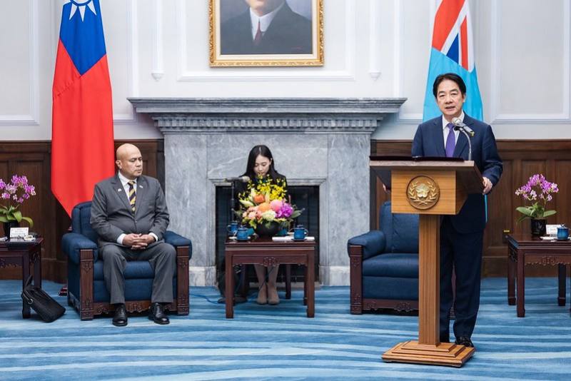 President Lai delivers remarks at a meeting with Prime Minister Feleti Teo of Tuvalu.