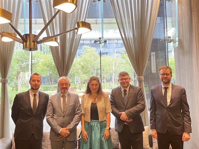 A cross-party Czechia parliamentarian delegation led by Marek Benda (second left), chair of the Czech Republic-Taiwan Parliamentary Platform and a senior member of the Chamber of Deputies of the Czech Parliament,