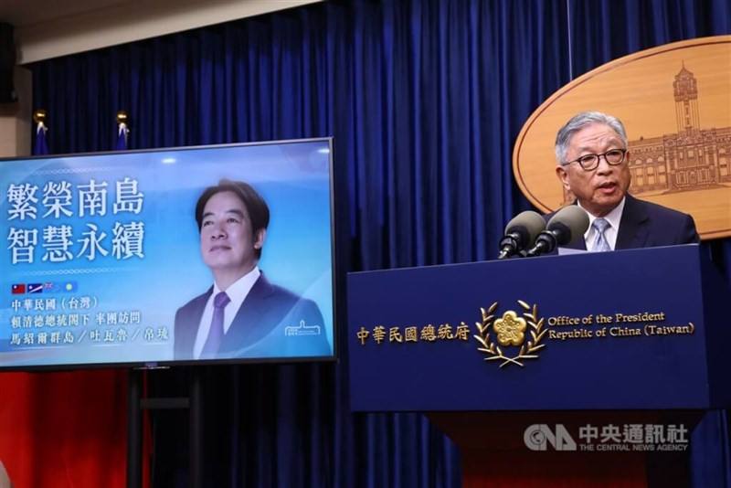 Deputy Foreign Minister Tien Chung-kwang briefs President Lai Ching-te's upcoming overseas trip. CNA photo