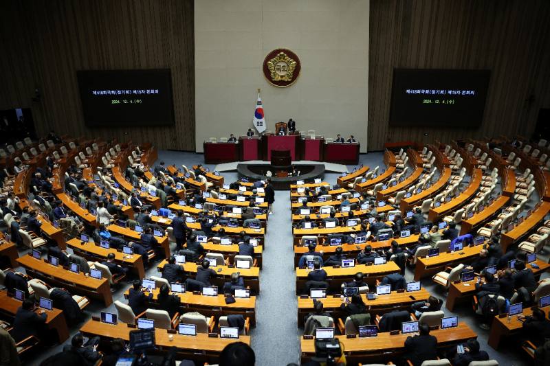 南韓國會14日對總統尹錫悅的第二次彈劾案進行表決，最終204票支持，85票反對，彈劾過關。(路透社／達志影像)