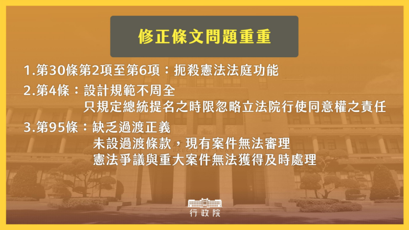 行政院會2日通過《憲法訴訟法》修正條文覆議案