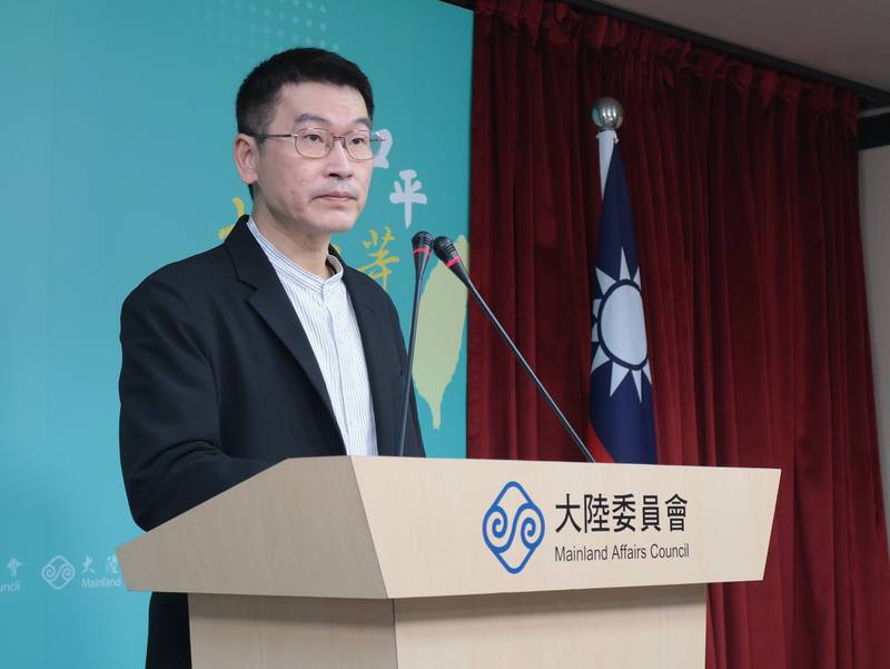 The Mainland Affairs Council deputy head and spokesperson Liang Wen-chieh speaks at a press conference in Taipei on Thursday. CNA photo Jan. 2, 2025