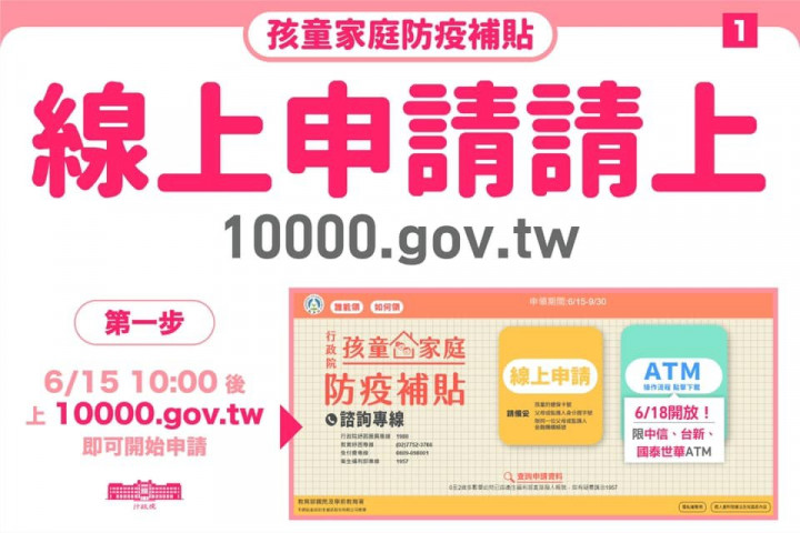 孩童家庭防疫補貼6月15日起開放線上申領。(取自蘇貞昌臉書)