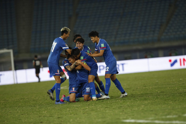 The Taiwan team celebrates their goal. Photo courtesy of Kuwait Football Association
