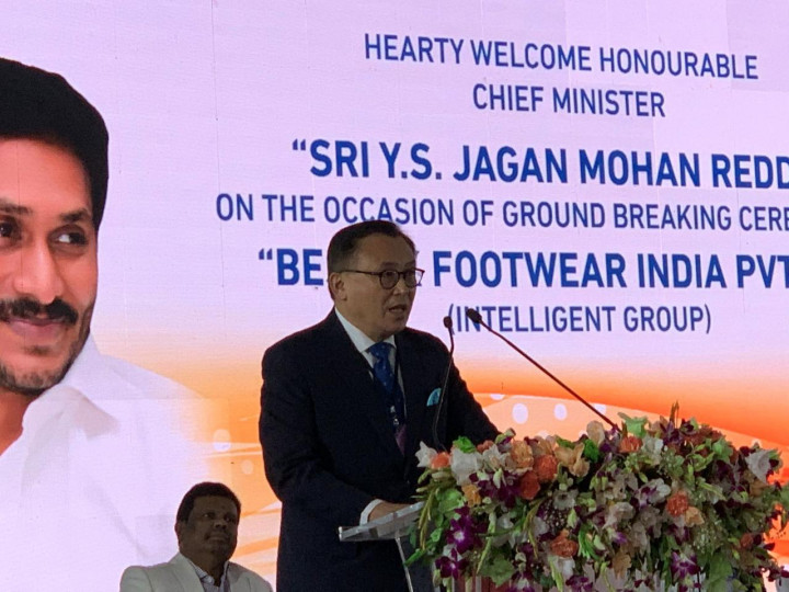 駐清奈辦事處處長王北平在萬邦鞋業安德拉省兩座新廠動土典禮上致詞表示，政府與企業不受緯創事件影響，極為重視印度市場，將持續鼓勵到印度投資。（駐清奈辦事處提供）