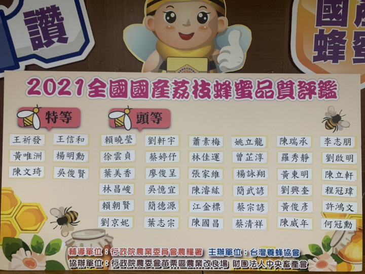 110年全國國產荔枝蜂蜜品質評鑑獲獎名單