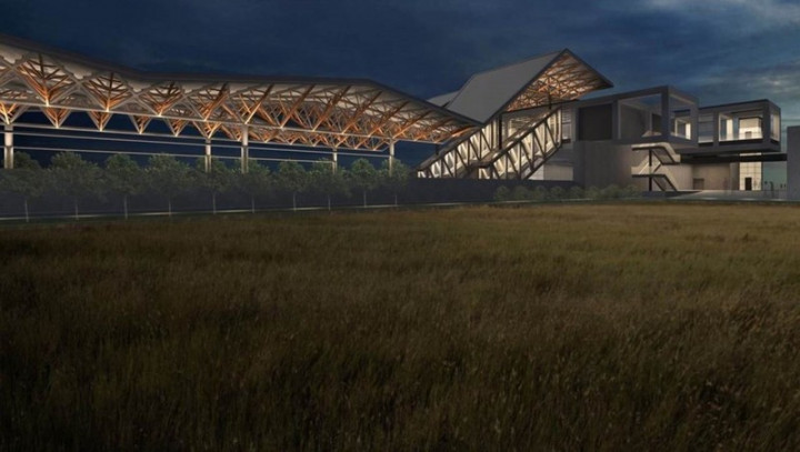 嘉義市鐵路高架化工程進展順利，預計2025年底通車啟用，其中裁撤近20年的北回歸線車站也將復站，並建通道與對面的北回歸線太陽館相連，未來旅客下車可直接走到太陽館。（鐵道局提供）