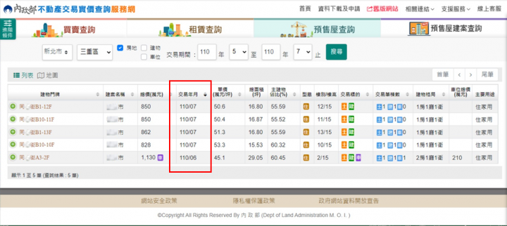 內政部實價登錄查詢網站