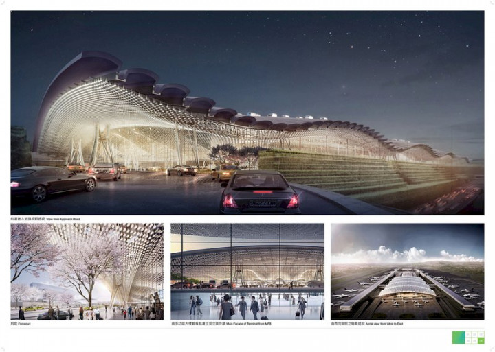 桃機第三航廈鋼材韓國進口 估9/1立首支鋼柱，圖為桃機第三航廈設計圖。（取自桃機公司網站）