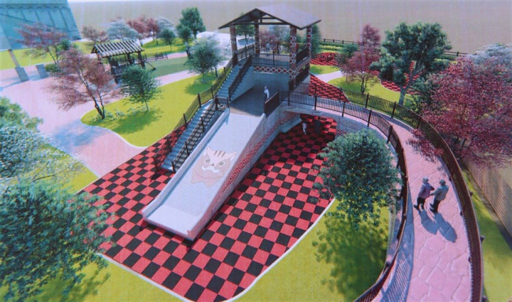苗栗縣政府規劃在泰安鄉興建首座親子公園27日動土，公園呼應在地原鄉特色，將泰雅族傳統文化元素融入設計，預計民國111年4月完工啟用。圖為完工模擬示意。（苗栗縣政府提供）