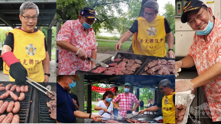 陳迺杰（右）和林繼洽燒烤牛排和臺灣香腸