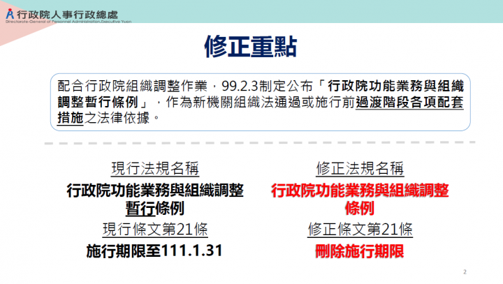 行政院會通過「行政院功能業務與組織調整條例」