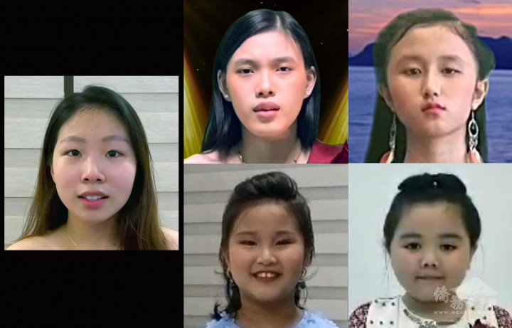 菲華僑界雙十節線上華語歌唱比賽各組冠軍，施嬿飛〈中上〉、李金美〈右上〉、黃貴萍〈中下〉、鄭采霓〈右下〉及 施彬怡〈左〉。