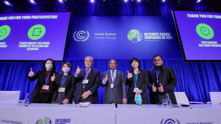 國際合作發展基金會在聯合國氣候變化綱要公約第26次締約方會議（COP26）期間與友邦共同舉辦周邊會議。圖為8日在聯合國藍區與帛琉共同舉辦的碳中和及公民行動研討會