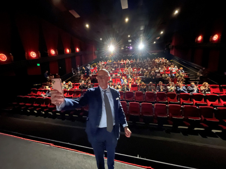 Douglas Montgomery (front), curator of the film festival, is pictured at the screening of the opening film. CNA photo Nov. 4, 2021