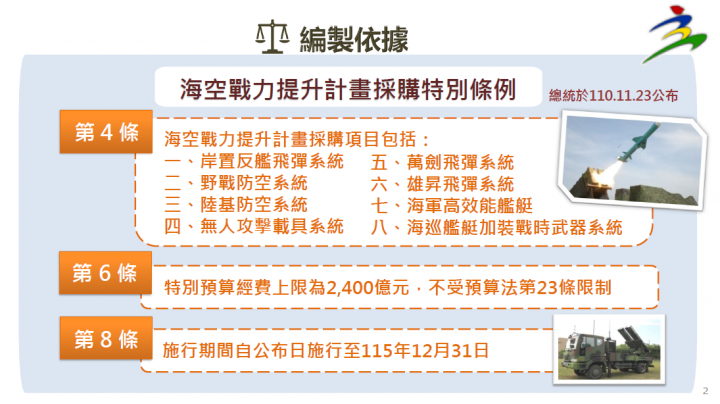 「海空戰力提升計畫採購特別預算案」
