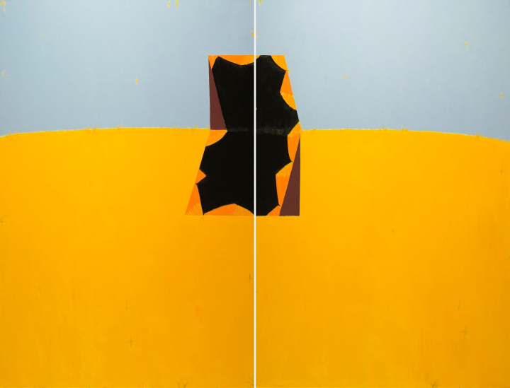 劉永仁「獨聚」油彩畫部（雙拼）組件。