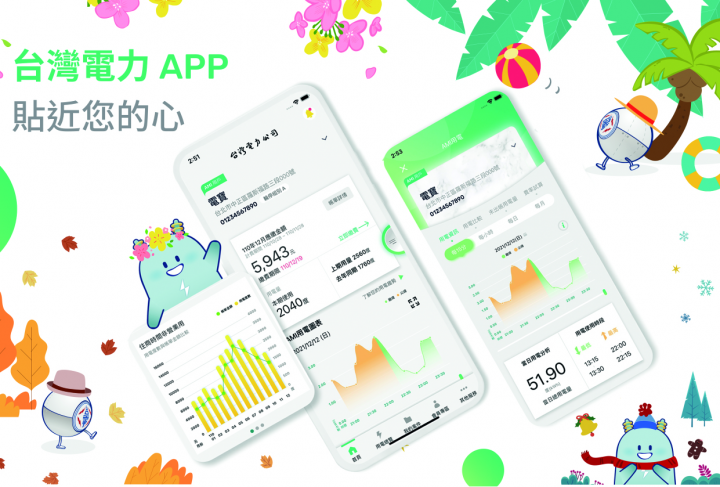 台灣電力App全新改版升級，除了介面更加簡明，還有超Q吉祥物「電寶」，與好麻吉「力力」與「點點」，一起提供用戶良好的App使用經驗。