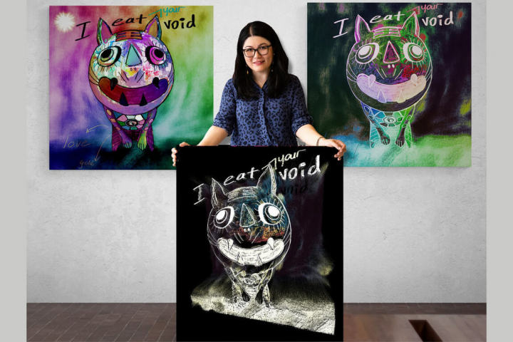 當代藝術家高安琪（圖）加密藝術創作系列Hiromita，盼啟發人們思考「虛擬越來越真實的世界」。作品在數位收藏交易平台展出後，受到注目。（高安琪提供）