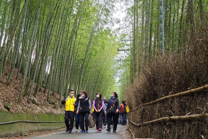 南投縣竹山鎮公所二二八連假推出大鞍「竹旅行」首航團，帶領遊客走訪天梯風景區、竹海隧道、八卦茶園等，鎮公所18日在大鞍竹海舉辦宣傳記者會。（竹山鎮公所提供）