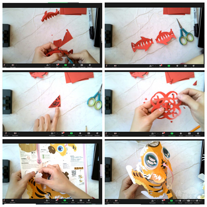 講師帶領大小朋友進行剪紙及摺燈籠活動