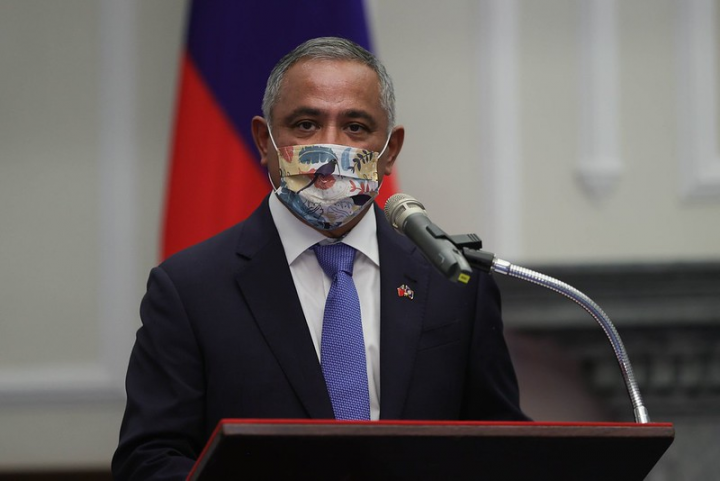 Belize Prime Minister Briceño delivers remarks. 