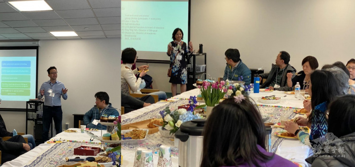 現任校長康麗雪 (右)、副校長陳思達 (左) 向大家介紹學校現況