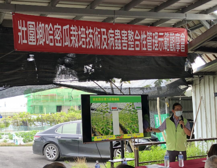 花改場作生室林文華助理研究員介紹該場近年導入新品種哈密瓜的栽培研究成果