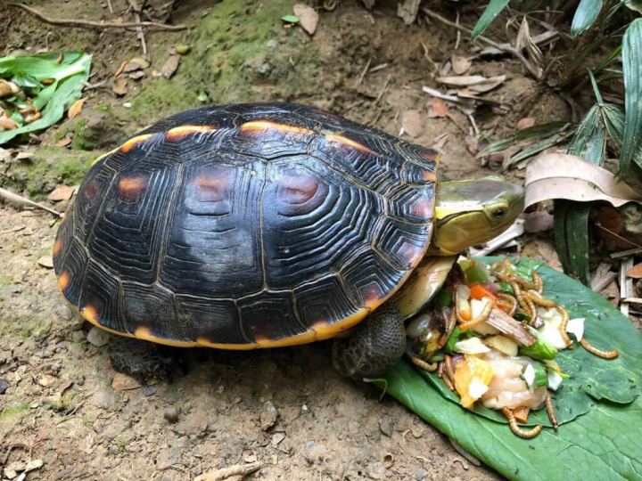 高雄市壽山動物園一級保育類動物食蛇龜其實並不吃蛇，主要以植物、果實、蕈類、昆蟲、蚯蚓等無脊椎動物或動物腐肉為食。（高雄市觀光局提供）