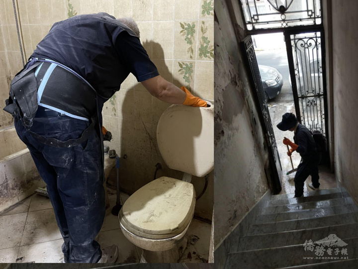 志工清洗樓梯修繕衛浴設備