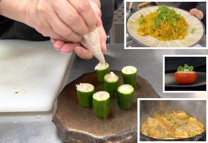 上: 星洲炒米粉，中: 小黃瓜鮪魚捲，下: 韓式海鮮蔬菜湯
