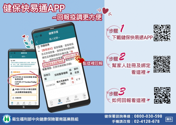 父母確診通報疫調好幫手 子女綁定健保快易通APP e指通
