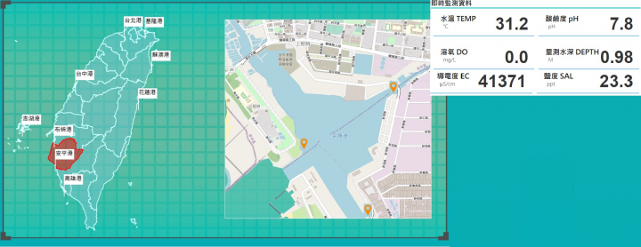 港區地圖呈現測站位置及環境即時數據