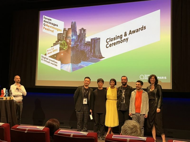 Sebox Hung (洪珷) from KFA, Technical Director of Red Tail Chuan Ming-yuan (全明遠), Jury Priscila Guedes, Abel Kohen, Tomas More "December" and Curator of NewImages Festival Michele Ziegler (Left to Right) (Credit: TAICCA)