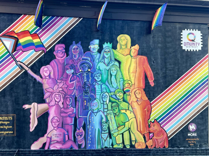 矽谷聖荷西市區由當地LGBTQ藝術家彩繪出多元性別傾向的壁畫。圖攝於111年2月16日。