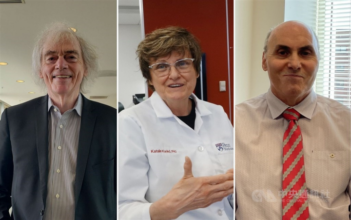 From left: Pieter Cullis, Katalin Karikó, and Drew Weissman.