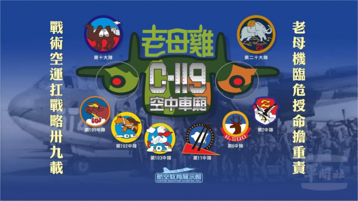 「C-119（老母機）特展」展期至9月30日止，地點在航教館2樓武器陳展室，歡迎民眾踴躍前往參觀。（航教館提供）