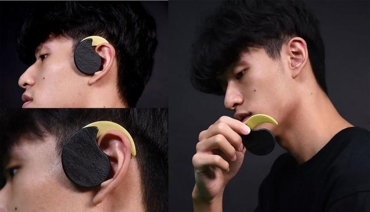 台北科技大學工業設計系教授鄭孟淙帶領團隊，接受華科慈善基金會委託，以3H（Hear、Help、Happiness）精神，翻轉現有的助聽器形象，其中學生黃鈞彥作品EClipse外觀參考月相變化，讓助聽器可展開收合，方便收納。（北科大提供）