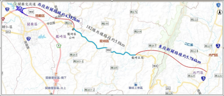 交通部公路總局提報台86線向東延伸台3線新闢及改善道路工程，截彎取直，總經費新台幣111億元獲中央政府核定，可望大幅縮短高雄旗山至台南市區的行車時間。（台南市政府提供）