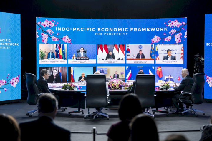 美國總統拜登(Joe Biden)5月23日在東京正式宣布新的「印太經濟架構」(IPEF)。 (圖:推特/@Potus)