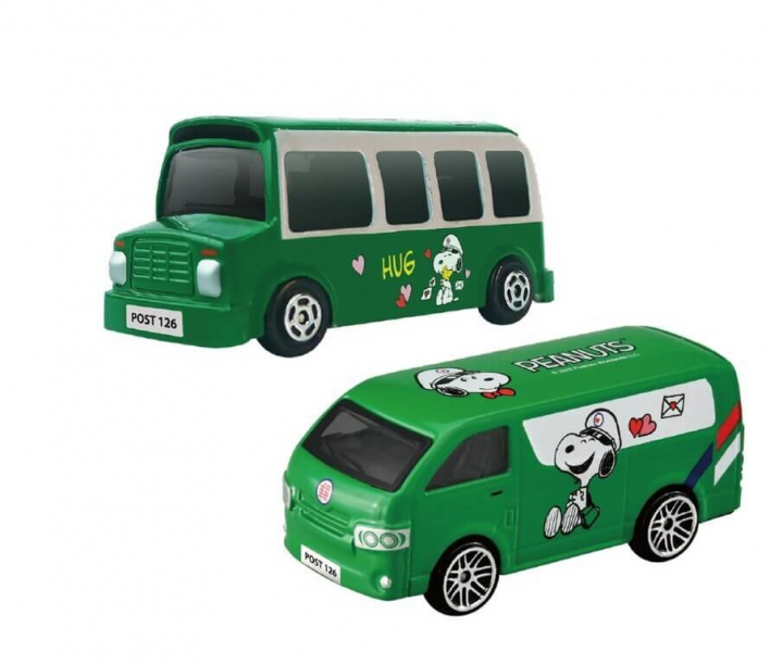 中華郵政2日宣布再推第2波史努比聯名商品，10日開賣，其中首次推出的傳情小郵車相當可愛吸睛。（中華郵政提供）
