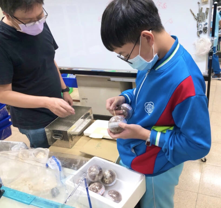 高雄市仁武高中國中部3名學生採逆境方式栽培畸形菇菌種，發現不但可以食用，並具有觀賞性與經濟價值，奪得今年全國中小學科展生活應用科學第2名。（高雄市教育局提供）