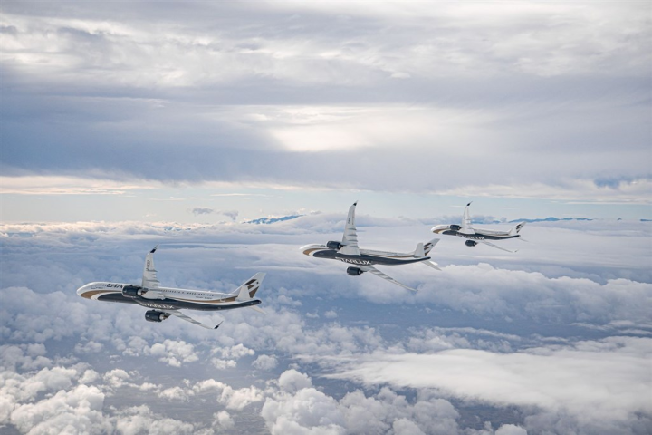 An air-to-air shot of all three Airbus models in the StarLux fleet. Photo courtesy of StarLux