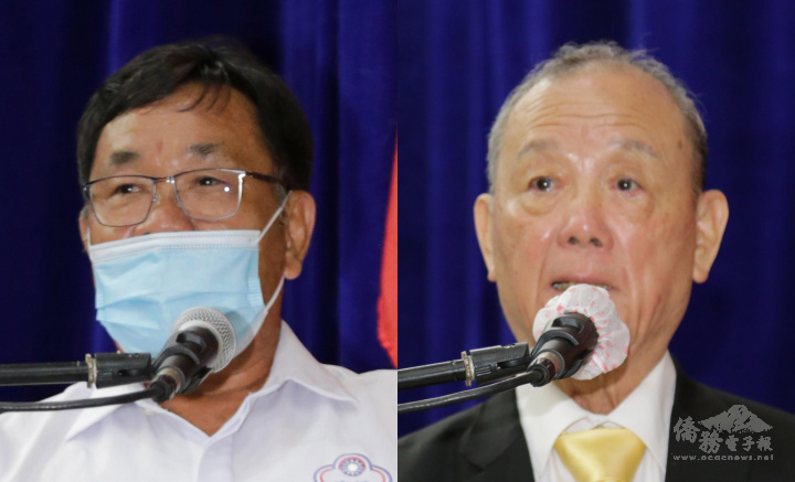 菲華文經總會第42屆委員、候補委員就職典禮，大會主席丁金煌〈左〉、監誓員柯孫河〈右〉