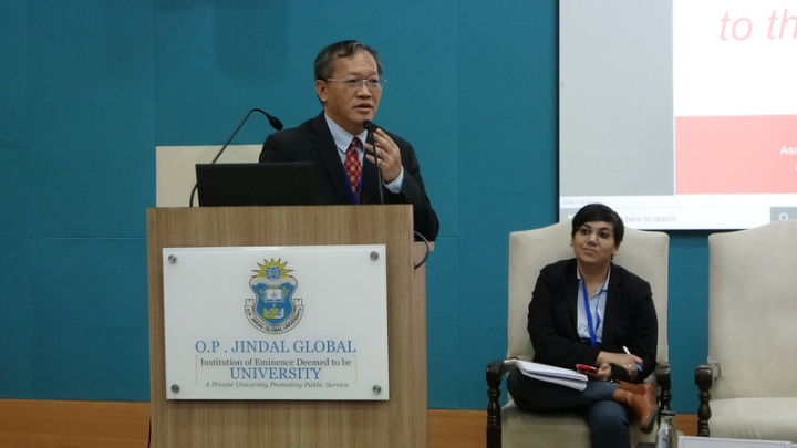 國科會「組建台印學術鏈」計畫主持人、清華大學印度中心副主任方天賜，12日在印度金德爾全球大學參加「印太中的台印」研討會。