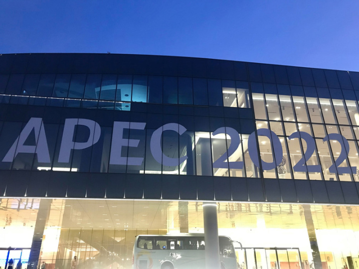 亞太經濟合作會議經濟領袖週14日到19日將在曼谷登場 ，政府禁止會場所在地以及19間領袖代表們下榻的飯店周邊有任何集會抗議活動。圖為會場所在地的詩麗吉王后國家會議中心。