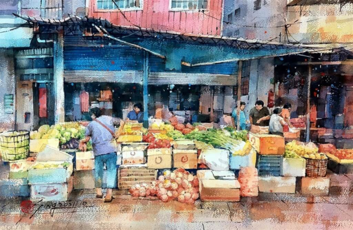 畫家郭金昇走遍全台城鄉，將山川、田野、廟會、小吃等自然人文景觀納入眼底，並將景色轉為一幅幅水彩創作。「鄉情畫意 郭金昇水彩畫展」將於12月在中正紀念堂展出。（郭金昇提供）