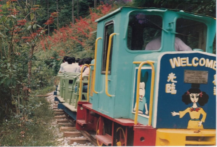 池南國家森林遊樂區前身是哈崙工作站池南轉運站，民國75年池南增建220公尺長蹦蹦車軌道，並將林田山萬森線拆除的鋼軌、枕木、道釘等，運送至池南鋪設興建。圖為當年蹦蹦車樣貌。（花蓮林區管理處提供）