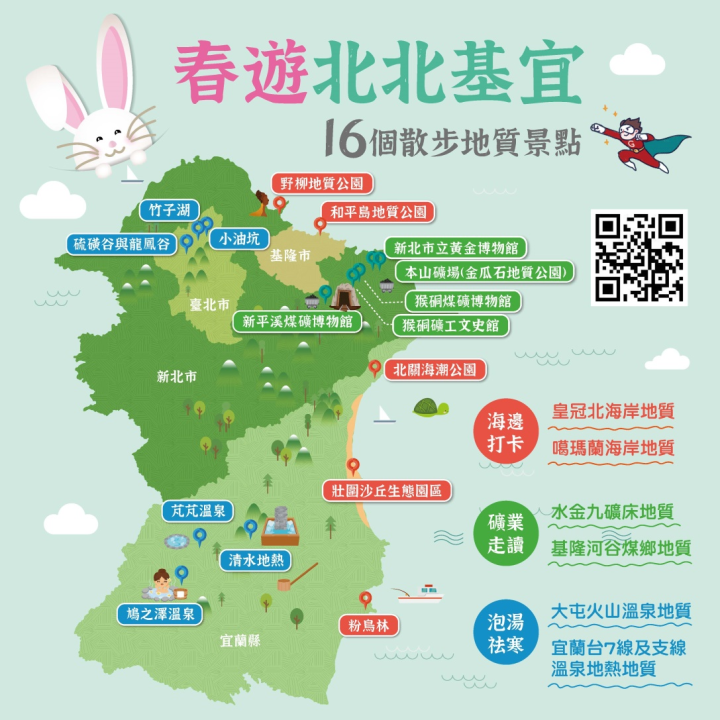 春遊北北基宜 16個散步地質景點分布圖