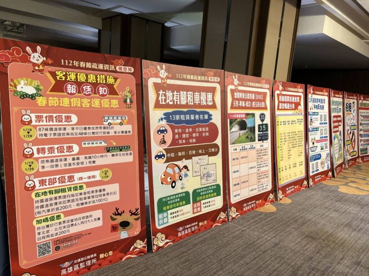 首頁 / 生活 春節假期搭乘大眾運輸享優惠 防疫措施不鬆懈 2023/1/16 09:41（1/16 10:31 更新） 公路總局規劃春節連假期間使用電子票證乘車，提供87條中長途國道客運路線票價優惠、48條台灣好行路線持電子票證半價，及搭乘國道客運、台鐵及高鐵使用電子票證於10小時內轉乘在地客運享一段票（或基本里程）免費等優惠措施。（公路總局高雄區監理所台東監理站提供）